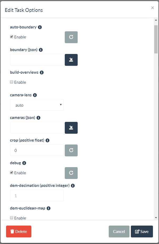 Task Options preview showing Boundary field and "Load" icon.