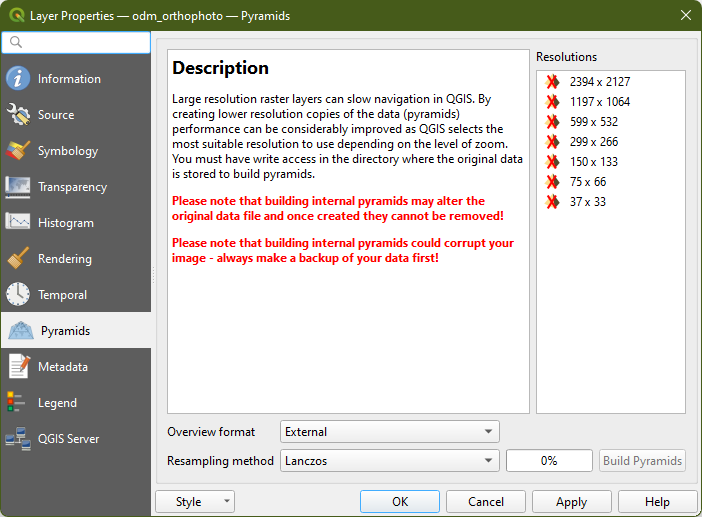 QGIS displaying the file is lacking Overviews