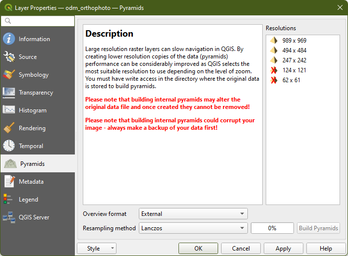 QGIS Layer Properties showing Internal Overviews